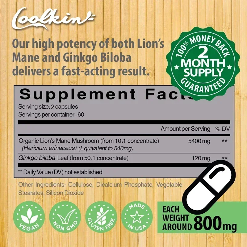Coolkin Lion's Mane Mushroom-e - Ginkgo Biloba Extract recensie en prijs